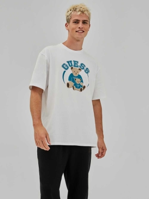 White Men's GUESS Originals Bear T-Shirts | USA42QJCTU