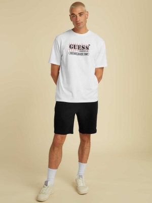 White Men's GUESS Originals Grid T-Shirts | USA71MENPX