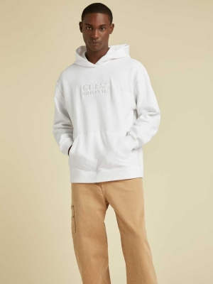 White Men's GUESS Originals Kit Logo Hoodies | USA69PELFI