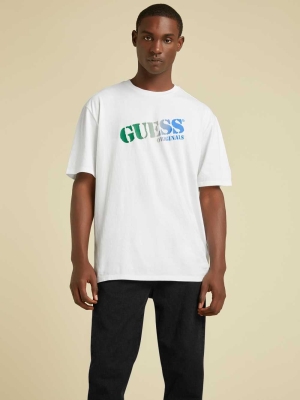 White Men's GUESS Originals Ombre Logo T-Shirts | USA49GEQTI