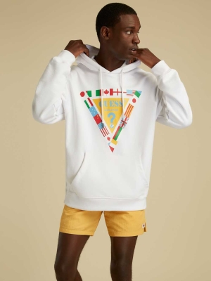 White Men's GUESS Summer Games Logo Hoodies | USA73OGJQH