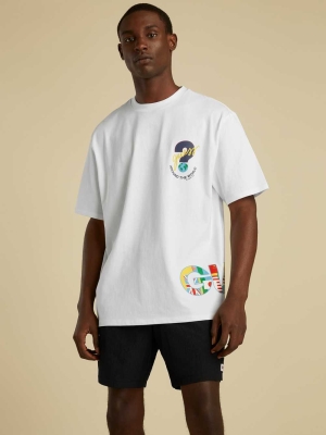 White Men's GUESS Summer Games Logo T-Shirts | USA13GJSTP