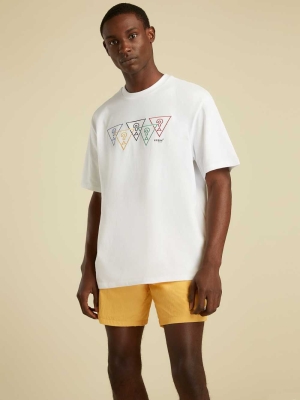 White Men's GUESS Summer Games Logo T-Shirts | USA90MAGBD