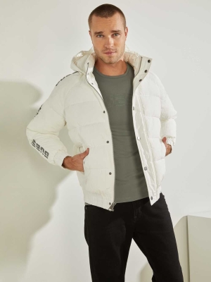 White Men's GUESS Summit Nylon Ski Puffer Jackets | USA36YJETK