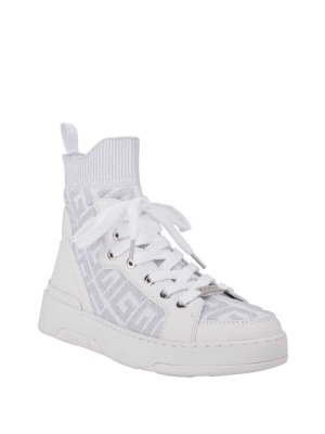 White Multicolor Women's GUESS Manney Knit Logo High-Top Sneakers | USA92VHOEL