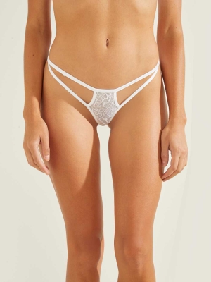 White Women's GUESS Aleesha Thong Underwear | USA85MIPJT