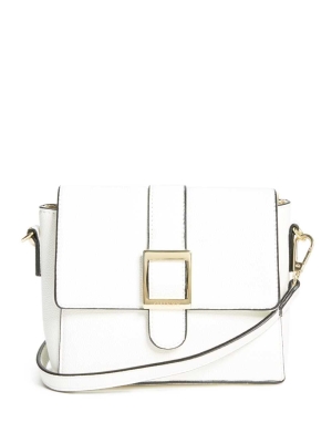 White Women's GUESS Cara Buckle Crossbodies | USA95OGCKM