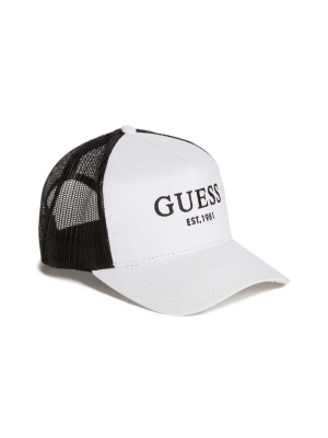 White Women's GUESS Contrasting Logo Trucker Hats | USA50VKFGR