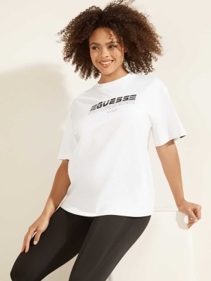 White Women's GUESS Eco Dalya Logo T-Shirts | USA02THNIW