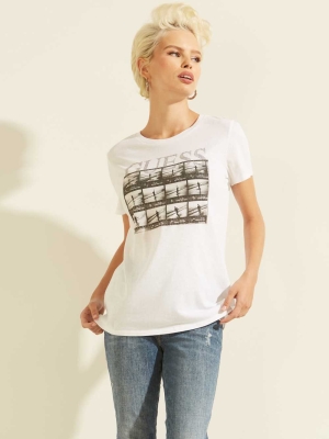 White Women's GUESS Film Roll Easy T-Shirts | USA72MVJNP