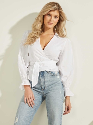 White Women's GUESS Meghan Wrap Top Tops | USA91AIHFR