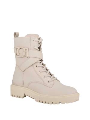 White Women's GUESS Orana Combat Booties | USA03JYFKI