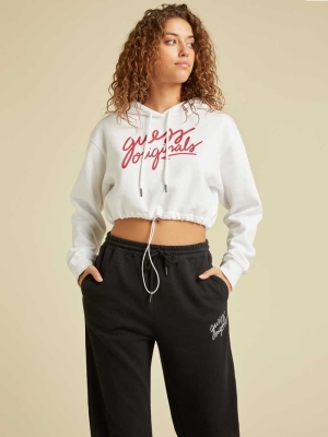 White Women's GUESS Originals Cropped Hoodies | USA06WLBYQ