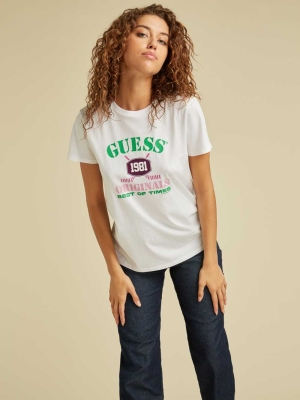 White Women's GUESS Originals Easy Logo T-Shirts | USA64HTESC