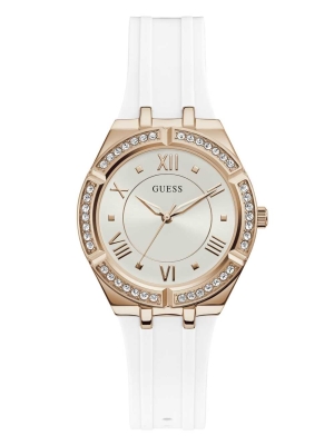 White Women's GUESS Rose Gold-Tone and White Analog Watches | USA08NEDCM