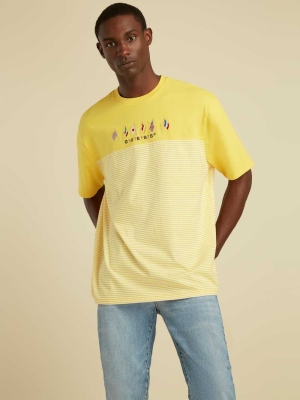 Yellow Men's GUESS Striped Summer Games T-Shirts | USA16XBAFR