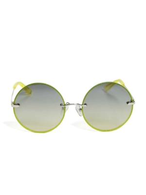 Yellow Women's GUESS Greyson Glitter Trim Round Sunglasses | USA41KDLUC