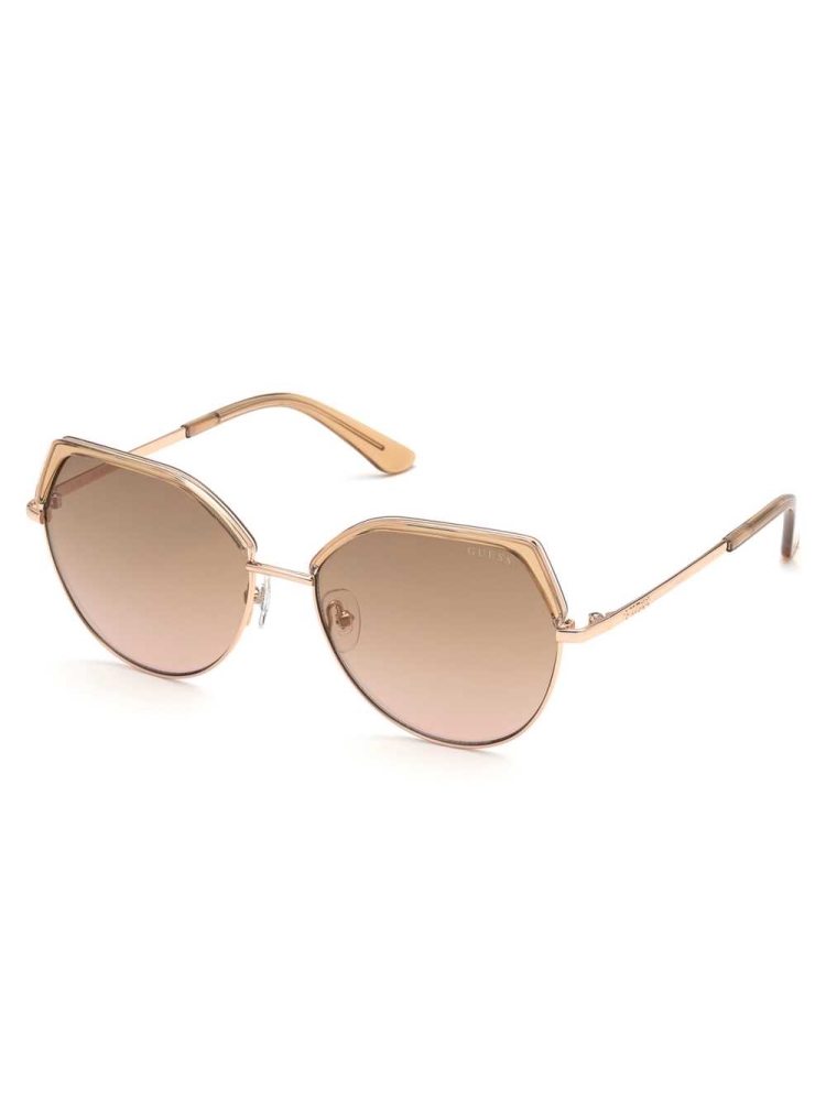 Apricot Women's GUESS Geometric Sunglasses | USA74KUEWD