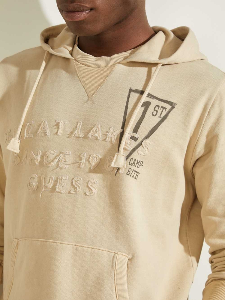 Beige Men's GUESS Eco Murray Logo Hoodies | USA52ACJKH