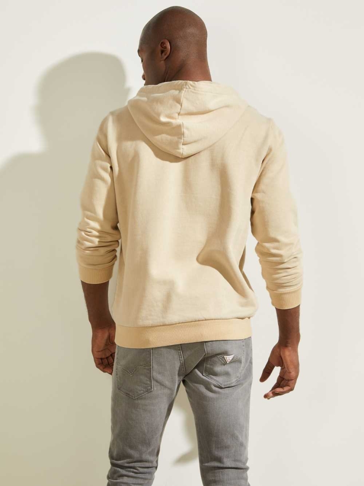 Beige Men's GUESS Eco Murray Logo Hoodies | USA52ACJKH