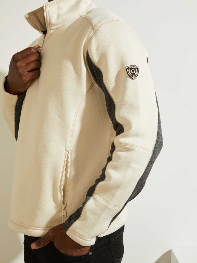 Beige Men's GUESS Runyon Fleece Half-Zip Pullover | USA49JPSFH