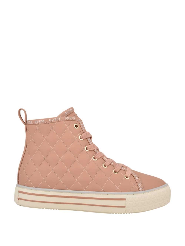 Beige Multicolor Women's GUESS Quilted High-Top Sneakers | USA27LFPQH