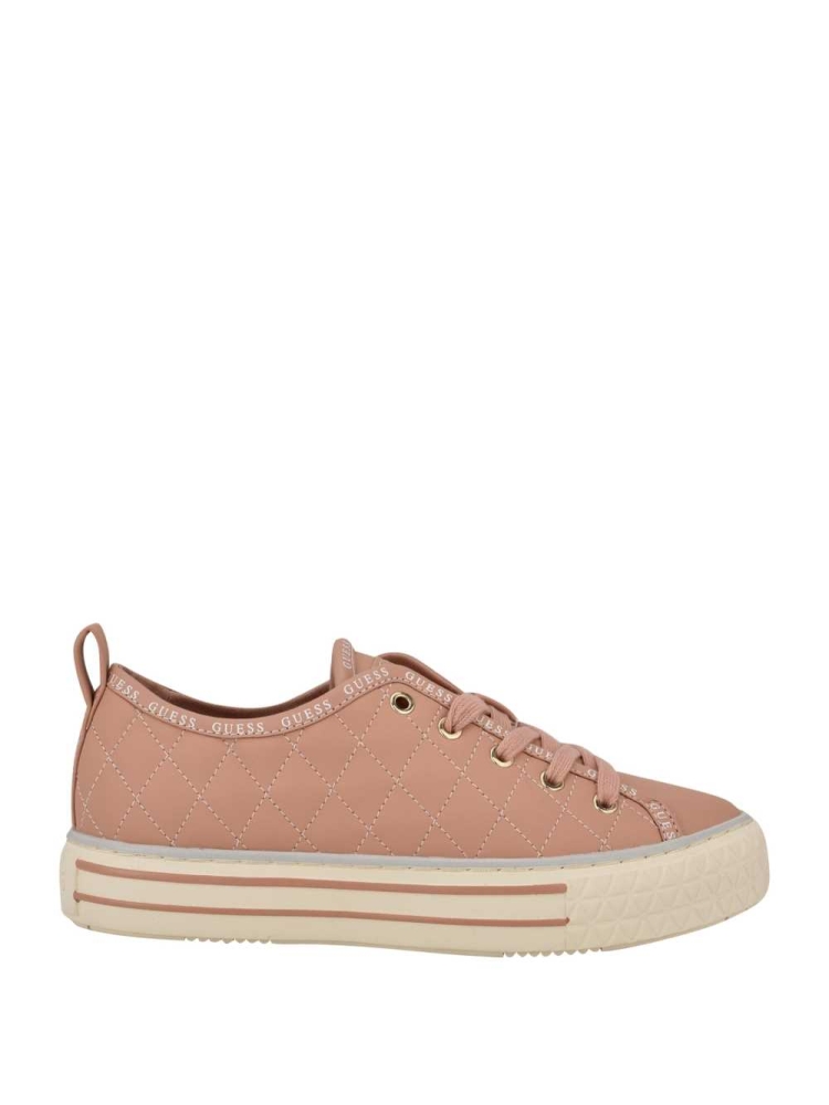 Beige Multicolor Women's GUESS Quilted Low-Top Sneakers | USA12DCMNH