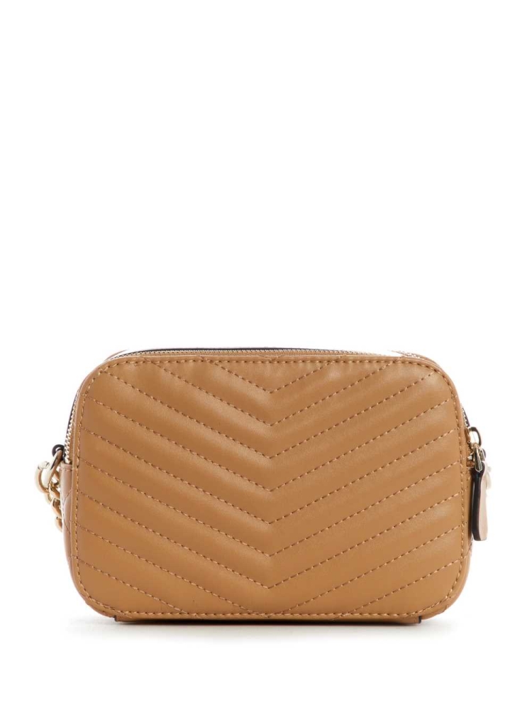 Beige Women's GUESS Noelle Quilted Camera Crossbodies | USA07DMHRZ