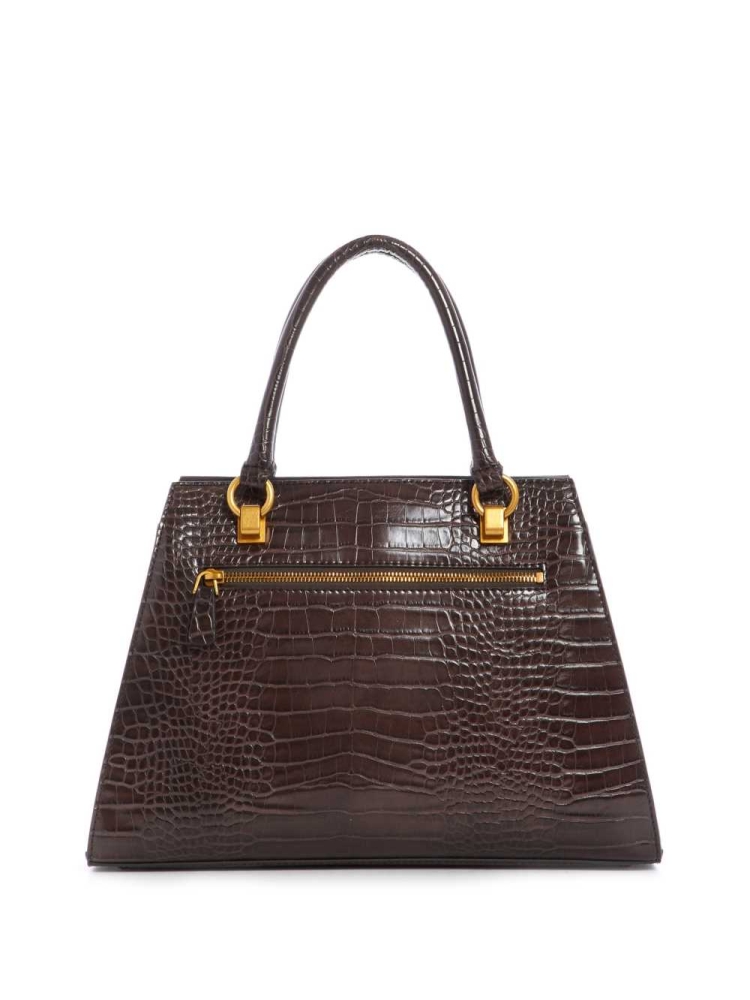 Black Brown Women's GUESS Stephi Croc Girlfriend Satchels | USA42JHOLF