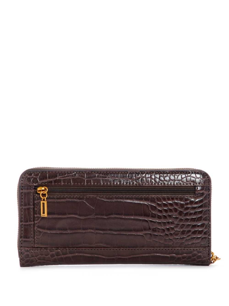 Black Brown Women's GUESS Stephi Large Zip Around Crossbodies | USA19NWCQE