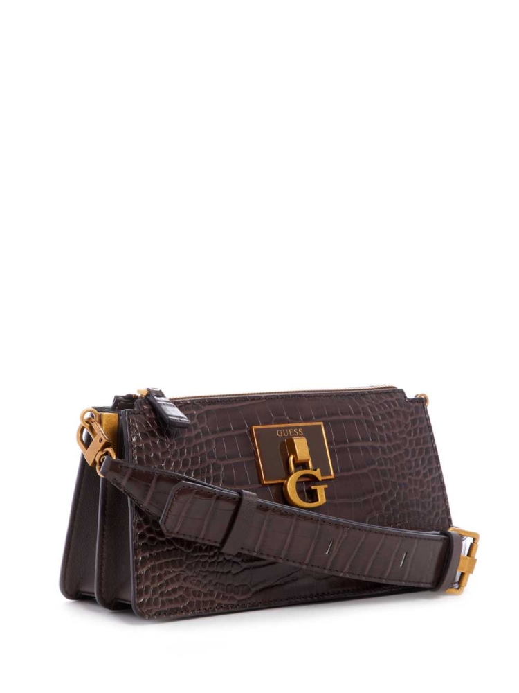 Black Brown Women's GUESS Stephi Mini Crossbodies | USA86HJFBS