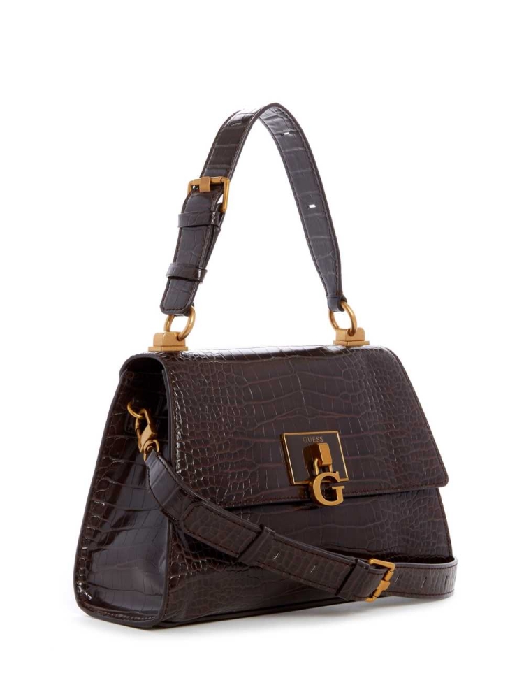 Black Brown Women's GUESS Stephi Top-Handle Flap Crossbodies | USA10QNBEM