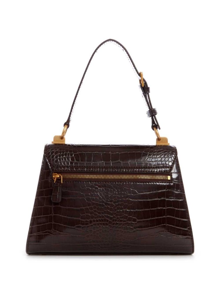 Black Brown Women's GUESS Stephi Top-Handle Flap Crossbodies | USA10QNBEM