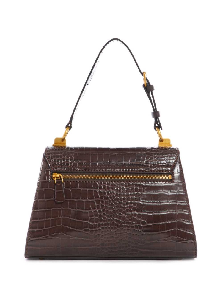 Black Brown Women's GUESS Stephi Top-Handle Flap Crossbodies | USA37GITJB