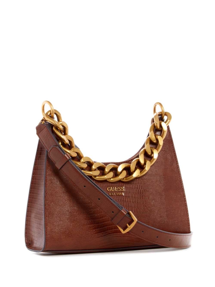 Black Brown Women's GUESS Tullia Hobo Crossbodies | USA41ZPDRG