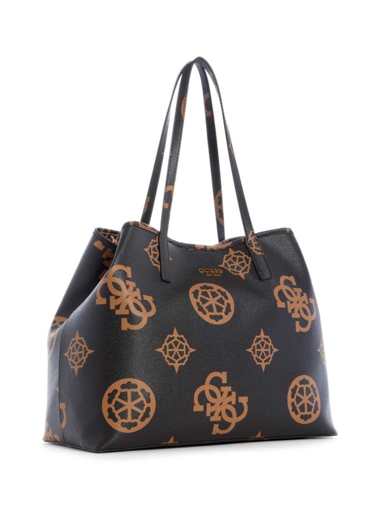 Black Flower Women's GUESS Vikky Logo Large Totes | USA59VOQEC