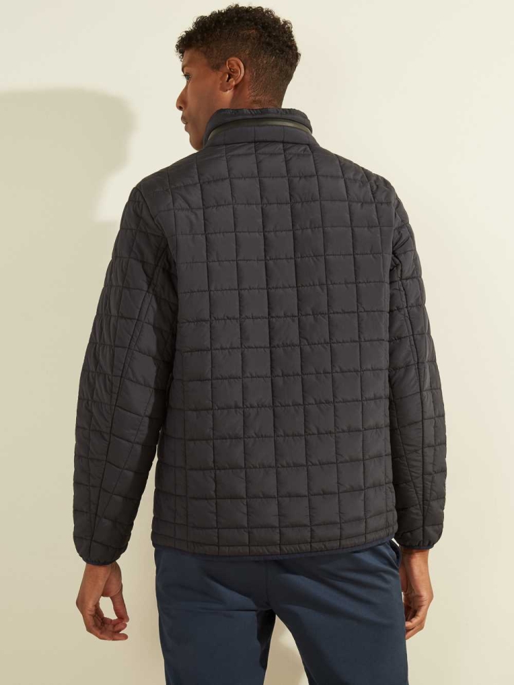 Black Men's GUESS Active Nylon Puffer Jackets | USA06BKQXN