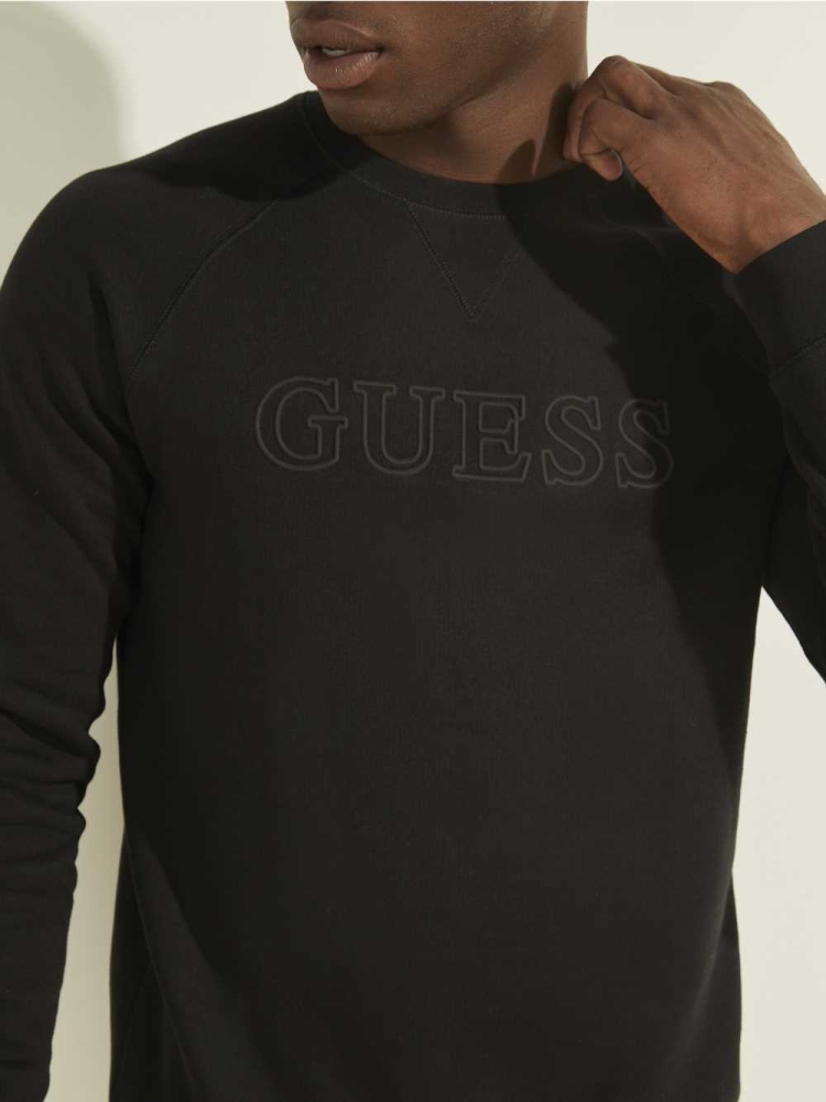 Black Men's GUESS Aldwin Crewneck Sweatshirt | USA51ZJXWQ