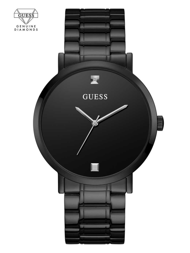 Black Men\'s GUESS Black Diamond Analog Watches | USA73AMKUY