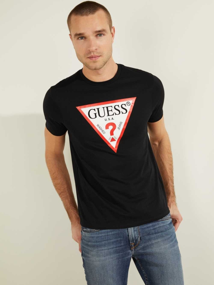 Black Men\'s GUESS Classic Logo T-Shirts | USA92QNSYG