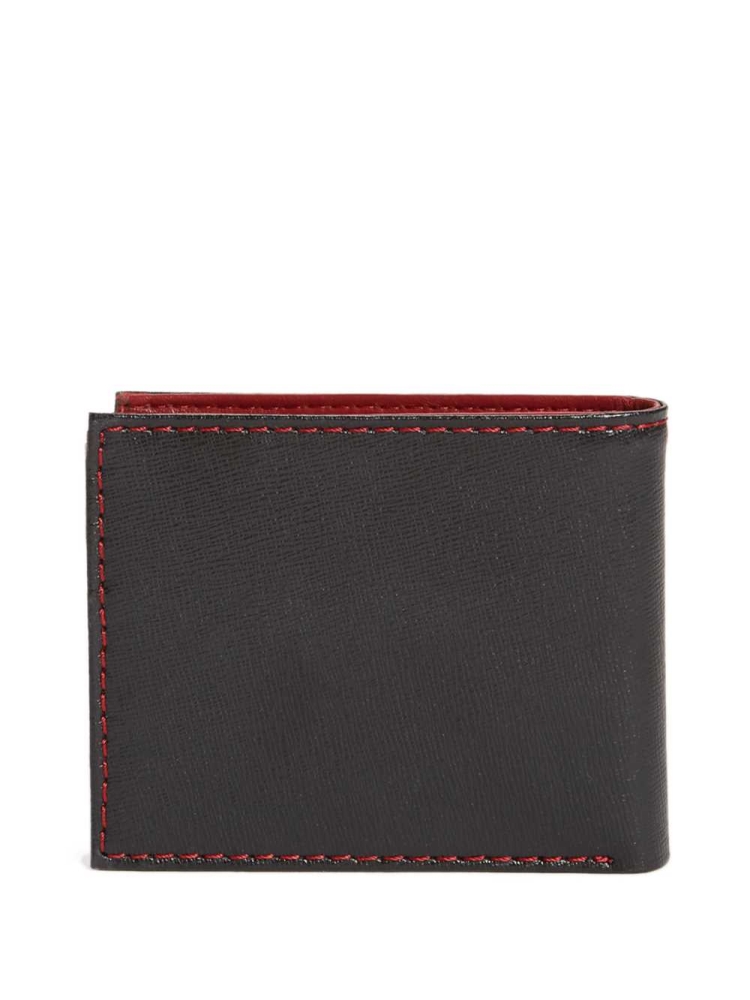 Black Men's GUESS Contrast Stitch Slimfold Wallets | USA02IBUCS