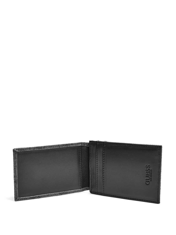 Black Men's GUESS Don Logo-Print Magnetic Card Case Wallets | USA31UWOZR