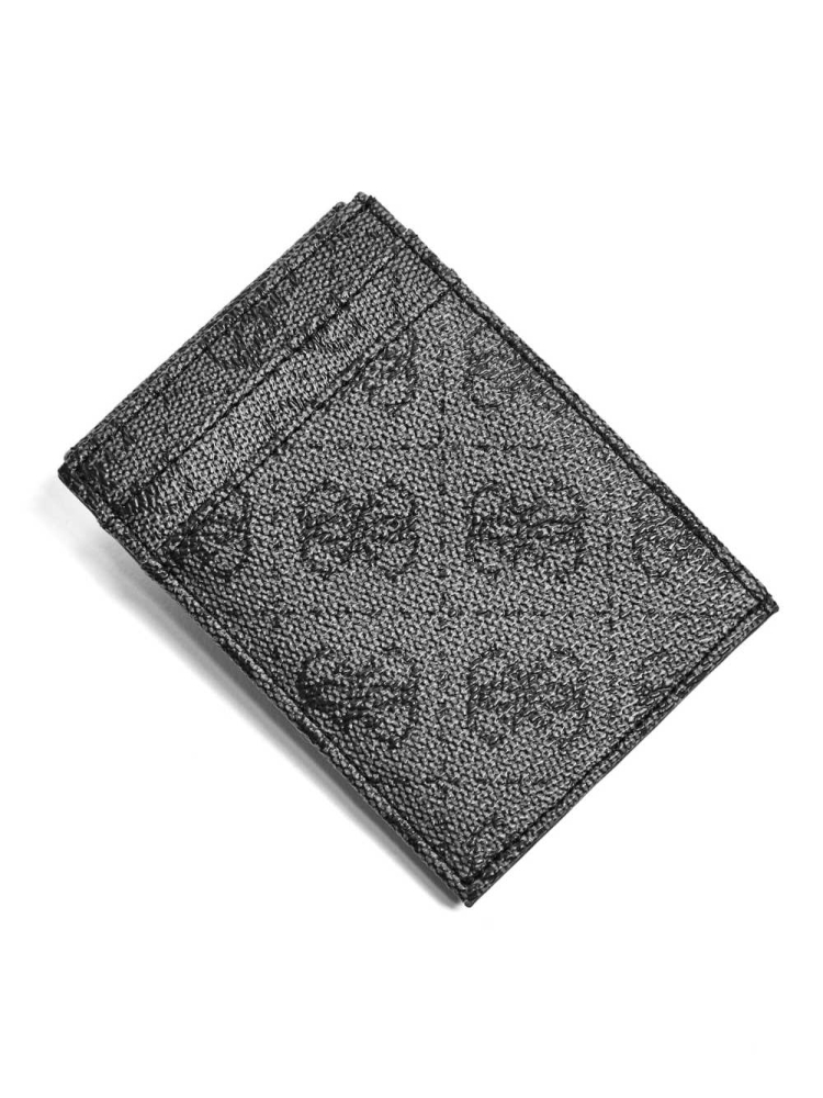 Black Men's GUESS Don Logo-Print Magnetic Card Case Wallets | USA31UWOZR