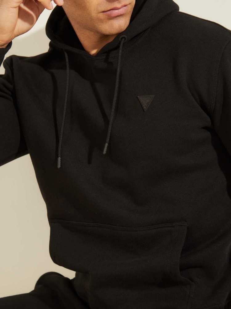 Black Men's GUESS Eco Aldwin Hoodies | USA09OBIFA