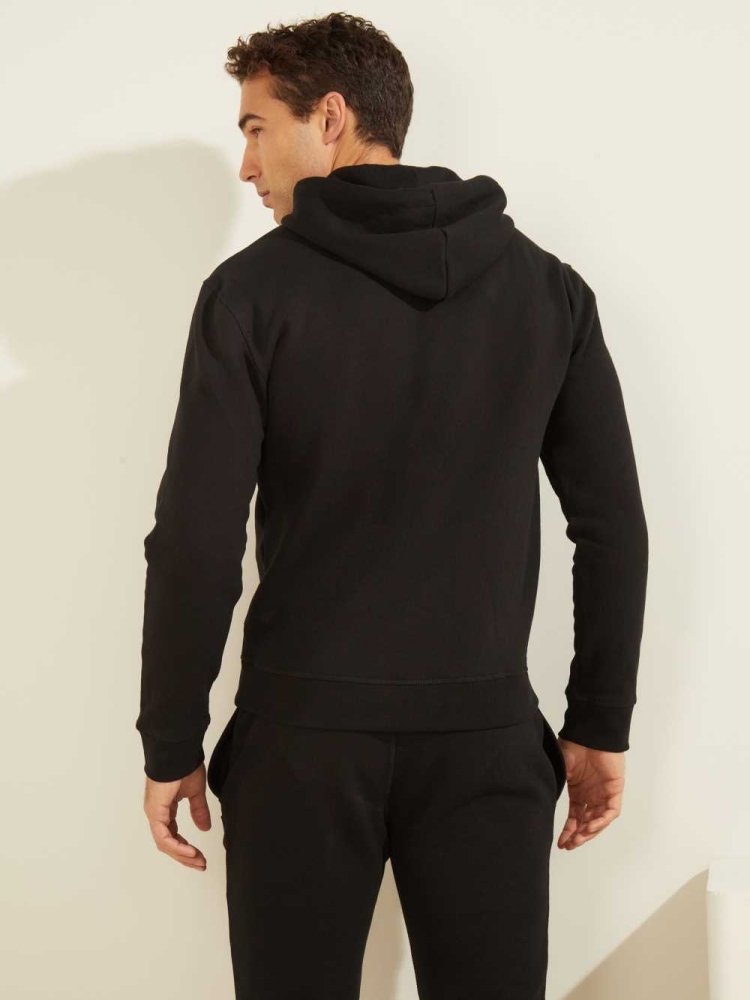 Black Men's GUESS Eco Aldwin Hoodies | USA09OBIFA