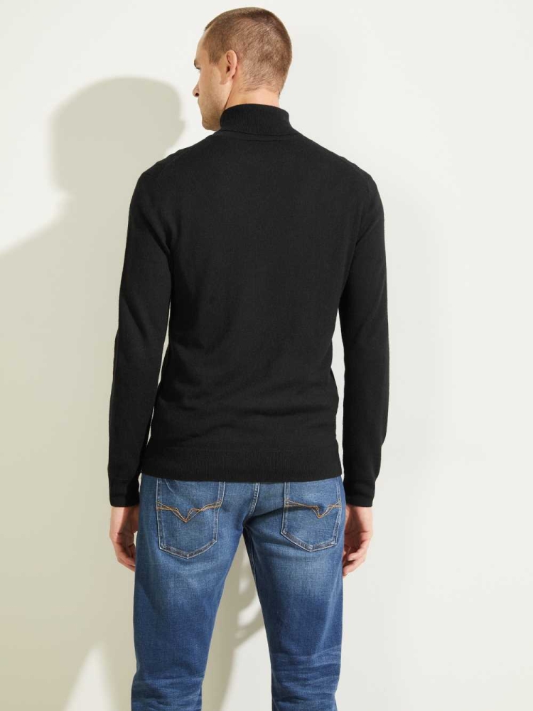 Black Men's GUESS Eco Lane Basic Turtleneck T-Shirts | USA27XNFMJ