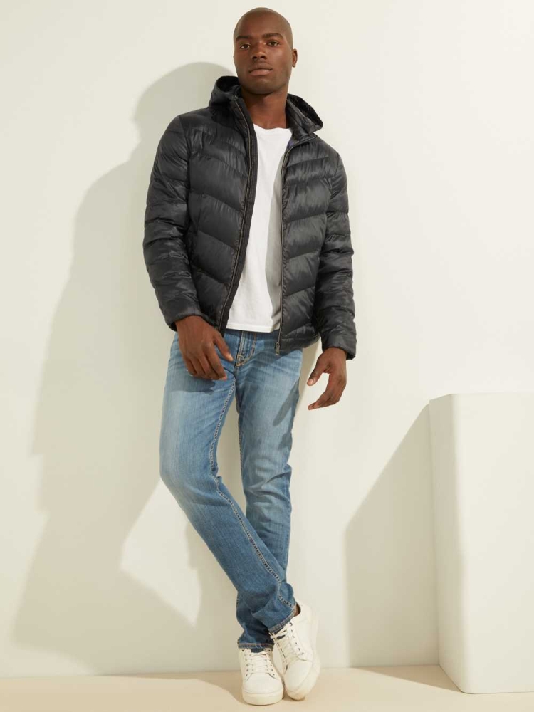 Black Men's GUESS Eco Lightweight Puffer Jackets | USA65EUBOY