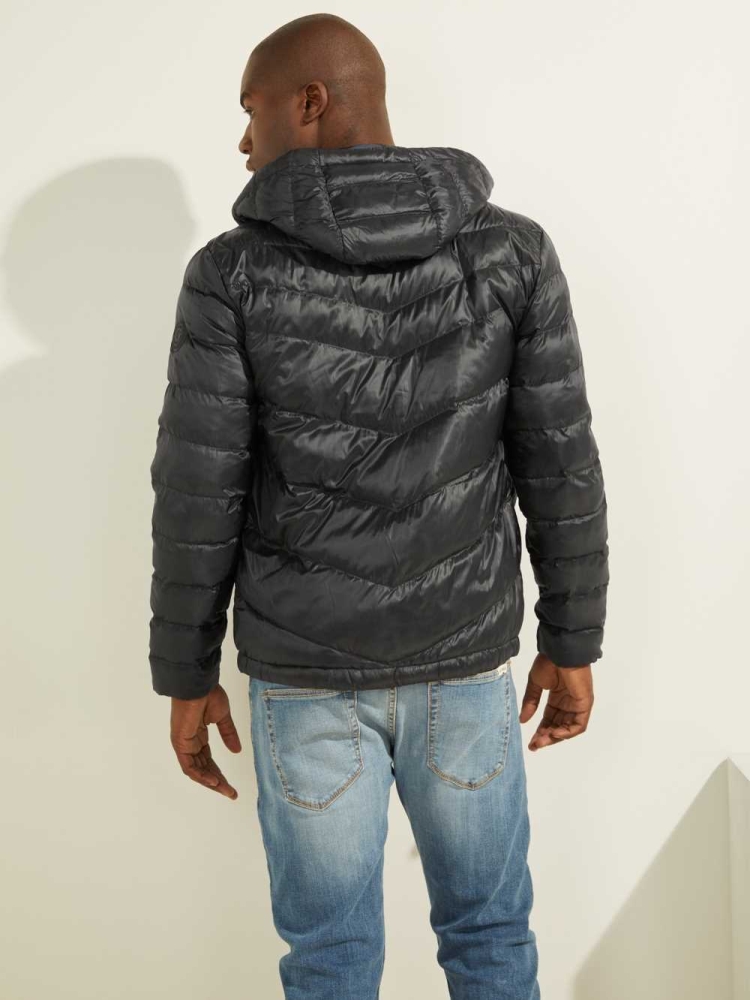 Black Men's GUESS Eco Lightweight Puffer Jackets | USA65EUBOY