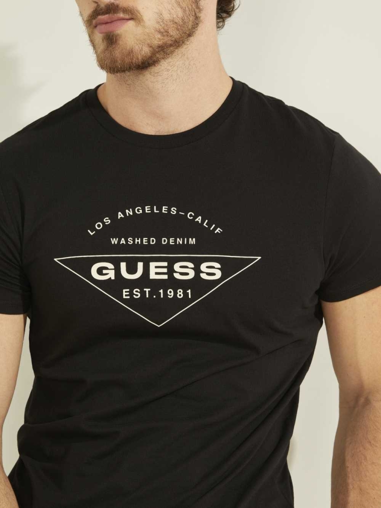 Black Men's GUESS Eco Logo T-Shirts | USA61CKOPB