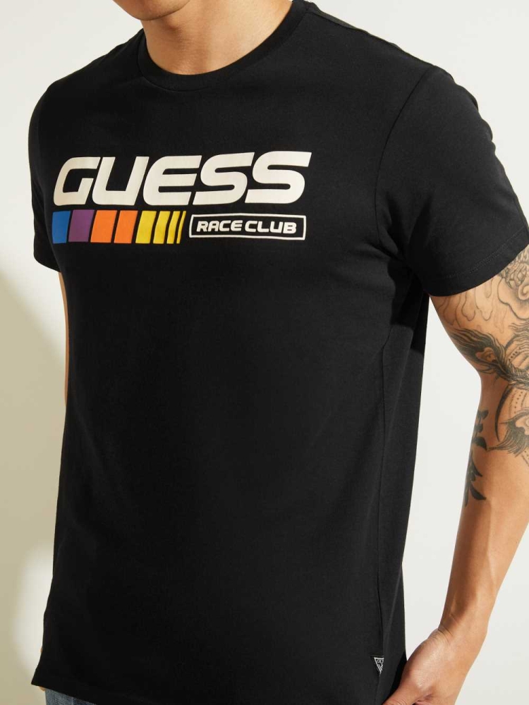 Black Men's GUESS Eco Race Club T-Shirts | USA09JIBSO